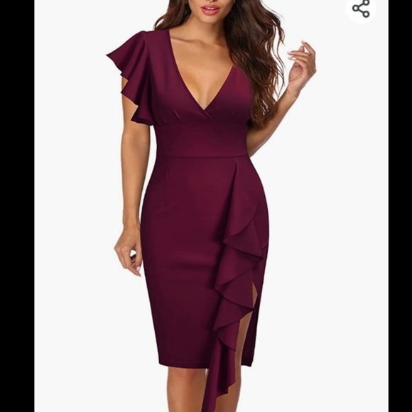 Dresses & Skirts - Ruffle Sleeve, Slit Pencil Dress